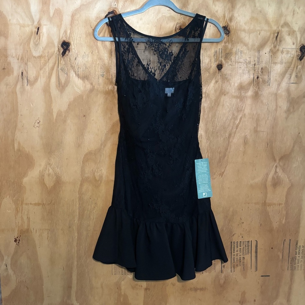 Pearl Georgina Chapman Marchesa Embellished Dress Black Lace Drop Waist 2 FLAW